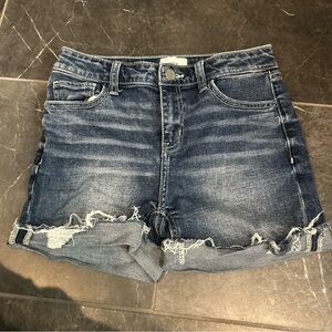 BKE Dark Blue Jean Shorts with Frayed Hem